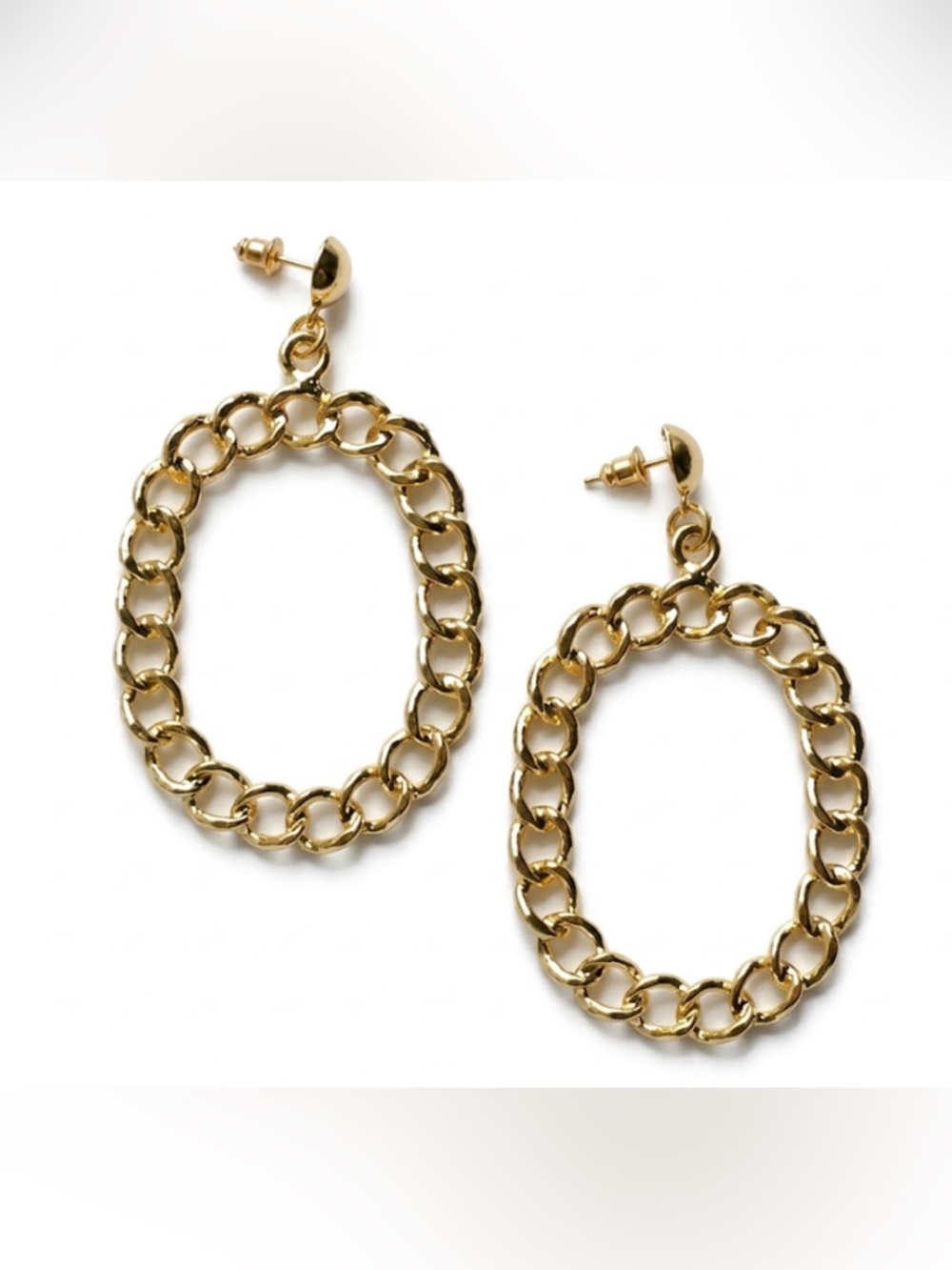 Gold Link Chain Dangle Stud Earring
